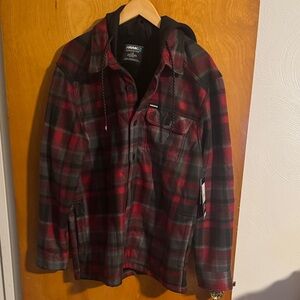 Tony Hawk Shirt Jacket Mens Large Fleece Sherpa Lined Red Plaid